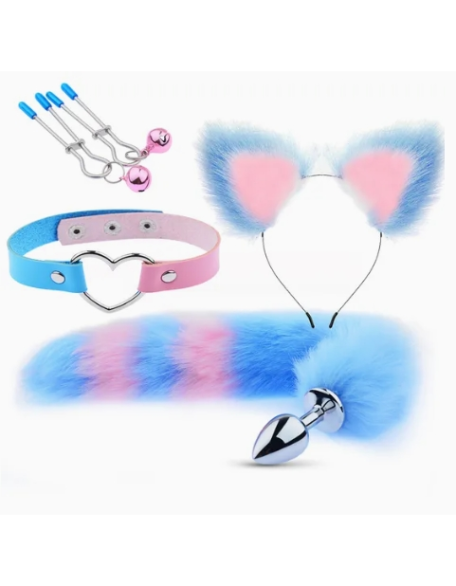 Bdsm Bondage Set Nipple Clips Fox Tail Anal Plugs Cat Ear Headband Plugs Anal Tail Leather Neck Collar Adults 